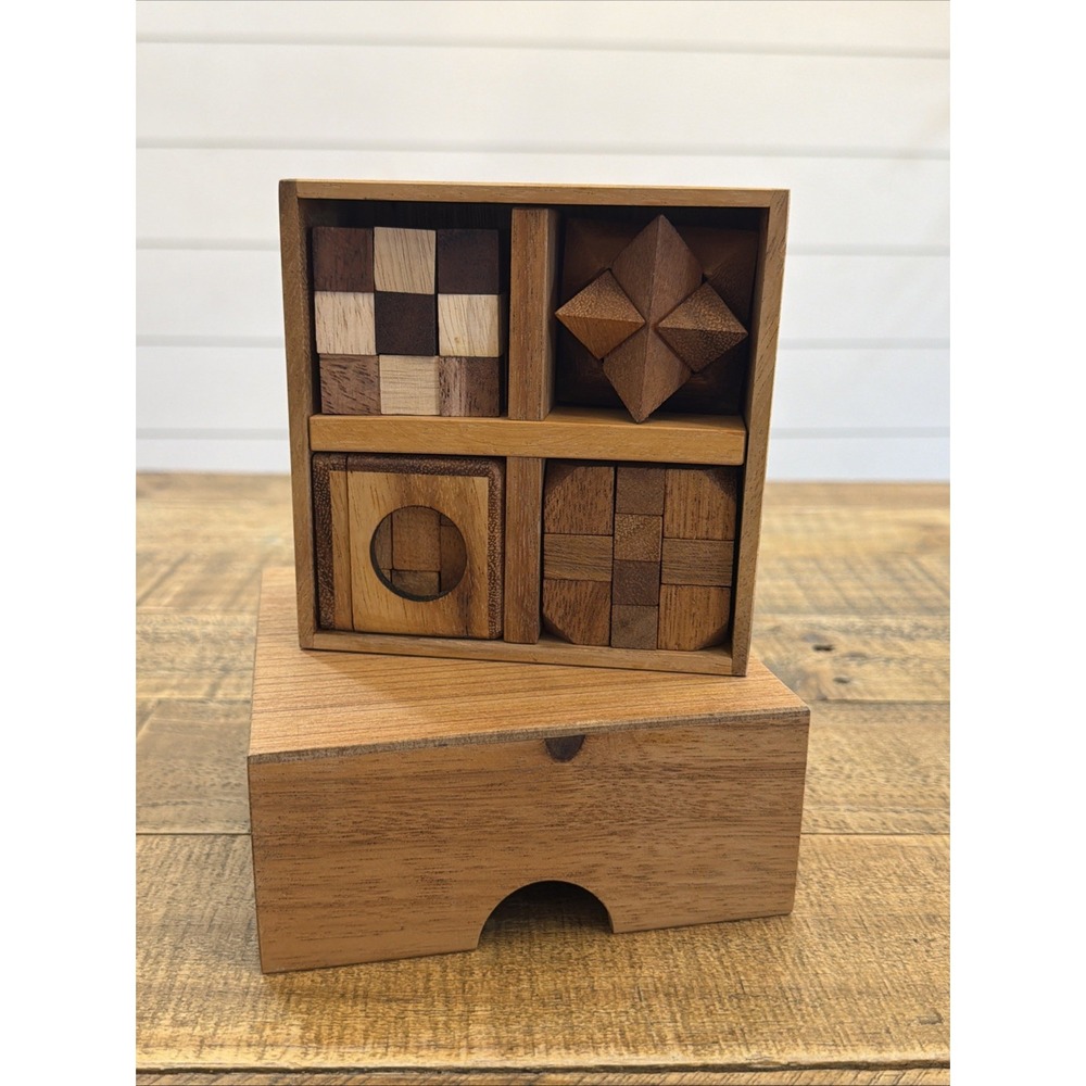 4 in 1 Wooden Brain Teaser Puzzles Box Set for Adults Teens and Kids, Mind Games